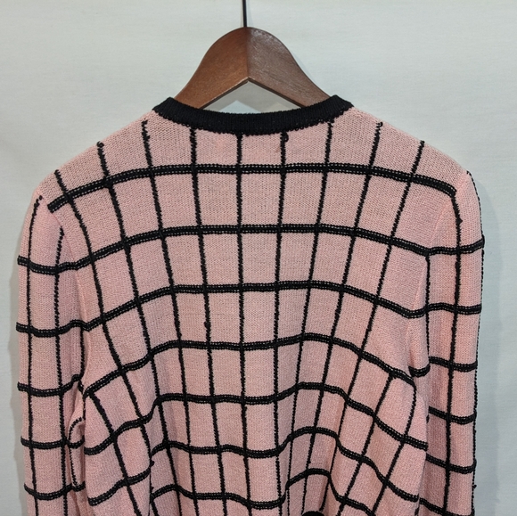 Vintage Beloux Classic Pink and Black Windowpane Cardigan Sweater Size M - Picture 8 of 9